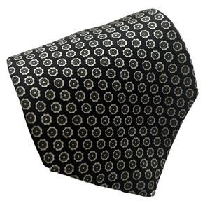 NEW Cromley & Finch Black Green White Geometric Floral Pattern Silk Tie